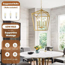 Farmhouse Chandelier 4-Light, Gold Pendant Light Fixture for Kitchen Island Dining Room, Lantern Industrial Lighting Ceiling Hanging with Metal Cage Adjustable Height for Entryway Foyer by CozyNest Decor