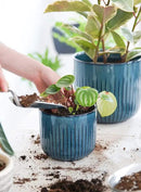 LE TAUCI Fluted Ceramic Planters Set of 3 – 8.3/7 / 5.7 in Ocean Blue Reactive Cylinder Indoor Plant Pots with Drainage Plug & Mesh, Glossy Stoneware Flower Pots for Succulents Herbs by CozyNest Decor