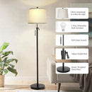 Floor Lamps for Living Room, Black Floor Lamp Adjustable Height Standing Lamp, Dimmable Modern Tall Floor Lamp for Bedroom Office with Beige Linen Shade, 8W 3000K Bulb Included by CozyNest Decor