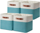 DULLEMELO Foldable Storage Cubes 11 x 11 Organizer Bins,Canvas Storage Bins Empty Gift Baskets for Organizing with SturdyLeather Handles, Closet Baskets for Nursery Storage(4 Pack - 11" White&Teal) by TinyTreasures Baby Boutique