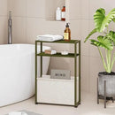 Narrow Side Table, Slim End Tables with Fabric Basket, Skinny Table for Small Spaces, Thin Bedside Table for Living Room, Bedroom (1, Forest Green + Camel Brown) by CozyNest Decor