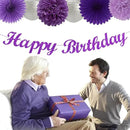 Purple Silver Birthday Party-Decorations Paper-Flowers - 14pcs Happy Banner Lavender Lanterns Tissue Pom Poms,Lilac Streamers Garland Fans,Women Girls Adult Kids Office Hanging Supplies Decor Hugfond by CozyNest Decor