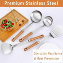 Pleafind 4-Pcs Cooking Utensils Set, Stainless Steel Kitchen Utensils with Wooden Hanlde, Kitchen Essentials Set Include Wok Ladle, Slotted Spoon, Wok Spatula and Slotted Spatula, Dishwasher Safe by CozyNest Decor