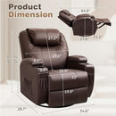 Recliner Chair, 360° Swivel Rocker Chair for Adults, Rocking Recliner Chair with Massage, Comfy Single Sofa with Side Pockets Cup Holders for Living Room, Bedroom, Nursery (Leather, Dark Brown) by TinyTreasures Baby Boutique