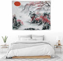 Cherry Blossoms Tapestry, Japanese Red Landscape Asian Watercolor Abstract Art, Bedroom Living Room Decor 40"x30" by CozyNest Decor
