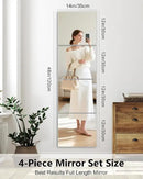 Full Length Wall Mirror Tiles, 12'' x 14'' x 4PCS, Acrylic Unbreakable Full Body Mirror for Bedroom Squares Shatterproof Mirror Sheets Wall Mounted for Home Gym Door by CozyNest Decor