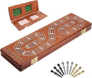 Cribbage Board Game Set 3 Tracks, Plusvivo Solid Oak Wood Cribbage Boards Unique with 9 Metal Pegs & 2 Storage Area, 15.5 X 4.9 X 1.2 in Travel Portable Cribbage Game Sets for Family by TinyTreasures Baby Boutique