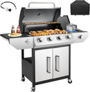 4-Burner Propane Gas BBQ Grill with Side Burner, Barbecue Gas Grill with Enameled Cast Iron Grates for Outdoor Patio Garden Barbecue, 53,000 BTU, with Stainless Steel Grill Cover by GreenHaven Gardens