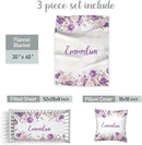 Personalized Baby Girl Crib Bedding Set – Custom Name Floral Purple 3-Piece Nursery Set with Soft Flannel Blanket, Fitted Sheet & Pillowcase – Infant & Toddler Bedding Gift by TinyTreasures Baby Boutique