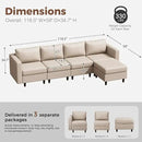 118.5" Faux Leather Modular Sectional Sofa, L Shaped Couch Set for Living Room, 5-Seater Comfy Cloud Couches with Movable Storage Ottoman,DIY Combination - Whitesand by CozyNest Decor