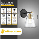 Hamilyeah Black and Gold Wall Sconces Set of 2, Bathroom Sconces Wall Lighting Fixture Indoor with Glass Shade, Mordern Black Wall Sconce Lighting for Kitchen, Hallway, Living Room by CozyNest Decor