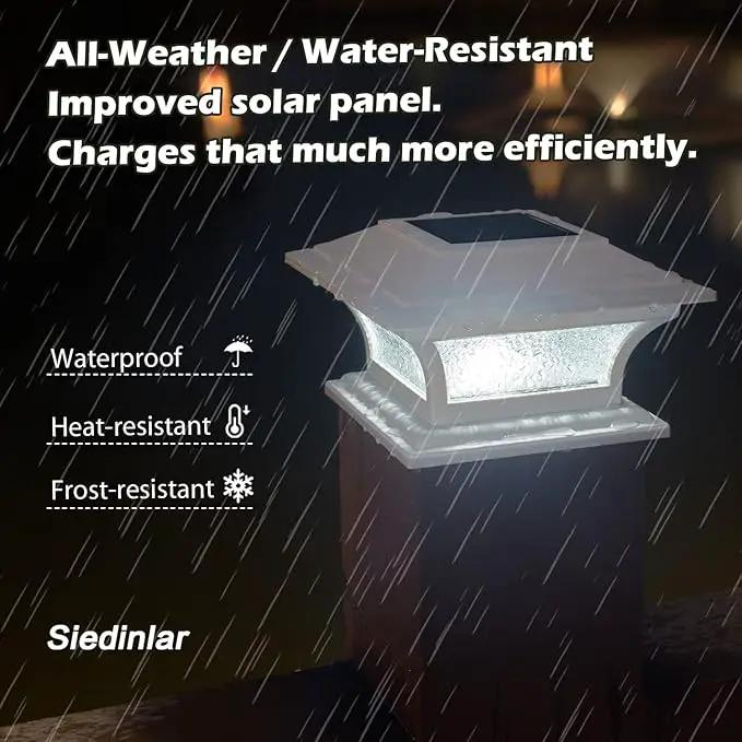 SIEDiNLAR Solar Post Cap Lights Outdoor Glass LED Fence Deck Light 2 Modes for 4x4 5x5 6x6 Vinyl Wooden Posts Patio Garden Decoration Warm White/Cool White Lighting White (6 Pack), photo 6 of 6