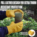 OZERO Flex Grip Leather Work Gloves Stretchable Wrist Tough Cowhide Working Glove 1 Pair (Gold, X-Large) by GreenHaven Gardens