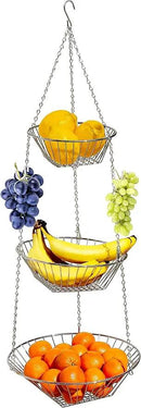 Deco Brothers Hanging Fruit Basket, 3-Tier, Chrome by CozyNest Decor