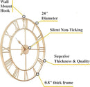 CLXEAST Champagne Gold Metal Wall Clock, Large Roman Numeral 24 Inch Wall Clocks for Living Room Decor,House Warming Gifts New Home by CozyNest Decor