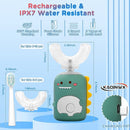 Kids U Shaped Electric Toothbrush for Age 2-12, Rechargeable Toddler Toothbrush with Smart Timer & 3 Clean Modes, Dinosaur Design, IPX7 Waterproof, 3 Brush Heads & 360°Cleaning by TinyTreasures Baby Boutique
