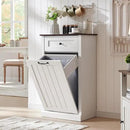 Tilt Out Laundry Hamper Cabinet, 10 Gallon Farmhouse Trash Can Cabinet with Drawer, Hidden Wood Garbage Can Bin Cabinet with Laundry Storage Basket for Bathroom, Kitchen, Antique White by CozyNest Decor