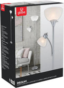 GLOBE Electric 67134 72" Torchiere Floor Lamp and Adjustable Reading Light, Silver, Frosted Shade, Dual Rotary Switch, 3-Step Dimming, Modern Lighting for Living Room or Office, Timeless by CozyNest Decor