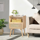 Lerliuo Rattan Nightstand, Boho Side Table with Drawer Open Shelf, Cane Accent Bedside End Table with Solid Wood Legs for Bedroom, Dorm and Small Spaces (Natural) by CozyNest Decor
