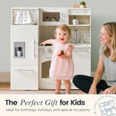 Tiny Land Play Kitchen for Kids, Upgraded Wooden Kitchen Toy with Complete Play Areas, Pretend Cooking Set with Sink, Stove, Microwave, Toy Coffee Station & Storage for Kids Ages 3+ by TinyTreasures Baby Boutique