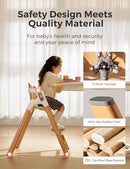 Momcozy DinerPal Wooden High Chair for Babies, Toddlers & Adults Up to 308 Lbs, Convertible Baby Highchair with Food-Grade Tray, Dishwasher-Safe, Adjustable & Ergonomic, Natural Wood by TinyTreasures Baby Boutique