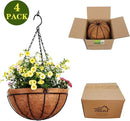 4 Pack 10 inch Metal Hanging Planters Basket with Coco Coir Liner Outdoor-Hanging Baskets for Plants Outdoor,Metal Wire Baskets with Window Box Planters, Hanging Flower Pots for Railings by CozyNest Decor