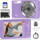 Digital Camera, FHD 4K 44MP Digital Camera, 16X Digital Zoom, Digital Point and Shoot Camera with 3-LED Fill Lights, 64GB SD Card, Compact Camera for Kids Teen Boys Girls, Purple by TinyTreasures Baby Boutique