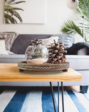 12 Inches Rustic Wooden Decorative Tray, Small Round Beaded Wood Tray for Kitchen Dinning Table Centerpiece Decor Entryway Living Room Home Decor, Brown by CozyNest Decor