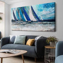 Arjun Blue Abstract Wall Art Canvas Teal Ocean Sailboat Picture Modern Turquoise Coastal Nautical Painting Large 48"x24" Framed Textured Artwork for Living Room Bedroom Bathroom Home Office Wall Decor by CozyNest Decor