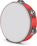 Flexzion Wood Handheld Tambourine Adults 8-Inch Double Row 8-Pair Jingles (Red) - Percussion Round Tamborines Musical Instrument with Metal Zills by TinyTreasures Baby Boutique