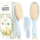 Baby Hair Brush and Comb Set for Newborn - Wooden Baby Hair Brush Set with Soft Goat Bristle, Baby Brush Set for Newborns, Baby Brush and Comb Set Girl, Boy, Toddler Cradle Cap Brush (Oval, Frost) by TinyTreasures Baby Boutique