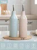famiware Jupiter 16oz Ceramic Olive Oil Dispenser Bottle, Olive Oil and Vinegar Dispenser Bottle Set of 2 with Stainless Steel Pourers, Suitable for Storage Vinegar, Liquids, Light Blue & Light Pink by CozyNest Decor