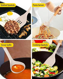 Silicone Kitchen Utensil Set for Non Stick Cookware, 7 Pcs Heat Resistant Cooking Utensils with Wooden Handle, BPA Free Kitchen Tools with Spatulas, Spoons, Skimmer and Pasta Fork (KHAKI) by CozyNest Decor