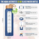 Aqulea Glass Water Bottles 32 Oz with Silicone Sleeve - BPA Free Reusable Wide Mouth Glass Motivational Water Bottles with Fruit Infuser – Leak Proof Borosilicate Water Bottle with Time Marker (Blue) by CozyNest Decor