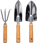 Japanese Garden Tool Set 3 Pcs, Heavy Duty Japanese Stainless Steel, Made in Japan (Large Trowel, Transplant Trowel, Hand Cultivator), Wood Handle by GreenHaven Gardens