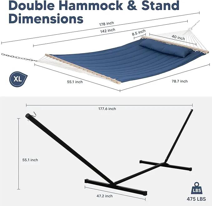 SUNCREAT 2 Person Free Standing Hammock with 15 ft Stand, 475 lbs Capacity, Backyard Hammock with Stand, Navy, photo 3 of 8