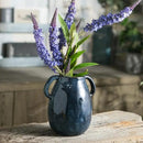Blue Ceramic Vase with 2 Handles, Modern Farmhouse Decor, Rustic Terracotta Pottery, Decorative Flower Vases, Clay Small Vase, Centerpiece for Dining Table - 7 Inch Tall by GreenHaven Gardens