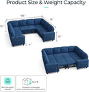LINSY HOME Sectional Sleeper Sofa with Pull Out Couch Bed - Convertible Plush Corduroy Cloud Couch with Storage Chaise & USB Charging, Comfy Modular Couches for Living Room, Blue by CozyNest Decor