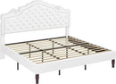 Allewie King Bed Frame with Adjustable Velvet Tiara Headboard, Upholstered Diamond Button Tufted Platform Bed, Wood Slats Support, No Box Spring Needed, Mattress Foundation, Easy Assembly, White by CozyNest Decor