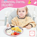 Stainless Steel Baby Plate with Suction, 9” Divided Toddler Plates with Removable Silicone Sleeves for Kids, Non-Toxic Non-Slip Unbreakable Dishwasher Safe Dinnerware Set of 2, Pink & Beige by TinyTreasures Baby Boutique