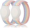 Kids Wristband Compatible with Apple AirTag, Protective Case for Air Tag GPS Tracker Holder with Nylon Bracelet, Adjustable Anti Lost Watch Band for Toddler Child Elder(2PacksRainbowA) by TinyTreasures Baby Boutique