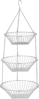 3-Tier Wire Fruit Hanging Basket 2 Packs, non-Punching Wall Hanging Storage, Kitchen Bathroom Organization Basket, Suitable for Bathroom, Kitchen, Closet, Garden, Chrome by CozyNest Decor