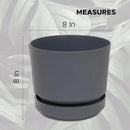 Elly Décor 8 inch Plastic Cylinder Planter Pot with Self-Watering Saucer and Drainage Hole,Lightweight & Extremely Durable, 8"x 8", Gray by GreenHaven Gardens