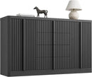 Buffet Cabinet with Storage, 60" Fluted Coffee Bar with 4 Drawers & 2 Doors, Modern Sideboard Buffet with Solid Wood Handle, Credenza Storage Cabinet for Living Room Kitchen Dining Room, Black(1PCS) by CozyNest Decor