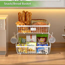 2 Tier Fruit Basket for Kitchen Counter with 2 Banana Hangers, Countertop Metal Fruit Bowl with Wooden Handle, Large Storage Stand for Vegetables, Snacks, Breads, Produce Storage – White by CozyNest Decor