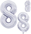 GOER Silver Foil Balloons Number 8,Huge Number Balloons for 8th Birthday Party Supplies Anniversary Decorations(3 pcs,42 inch,32 inc,16inch) by TinyTreasures Baby Boutique