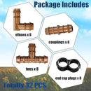 Irrigation Fittings Kit for 1/2 Inch Tubing Include 8 Tees, 8 Couplings, 8 Elbows and 8 End Cap Plugs Drip Irrigation Barbed Connectors, Drip Line Connectors Set by GreenHaven Gardens