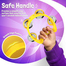 Flexzion Half Moon Musical Tambourine Set of 4, Red Yellow Blue Green, Double Row Metal Jingles Hand Held Percussion Drum with Ergonomic Handle Grip by TinyTreasures Baby Boutique