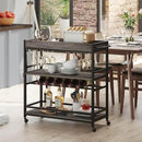 BON AUGURE Bar Cart, Home Bar Serving Cart on Wheels, Mobile 3 Tier Liquor Beverage Carts with Wine Rack and Glass Holder (Grey Oak) by CozyNest Decor