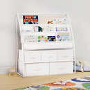 NACHES 3-Tier Kids Bookshelf with 5 Fabric Drawers, Metal Toy Storage Organizer for Kids Room, Living Room & Study Room, White (White) by TinyTreasures Baby Boutique